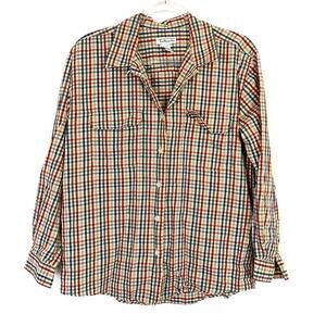 Talbots Vintage Plaid Button Up Shirt Red Blue Beige 100% Cotton Womens Medium